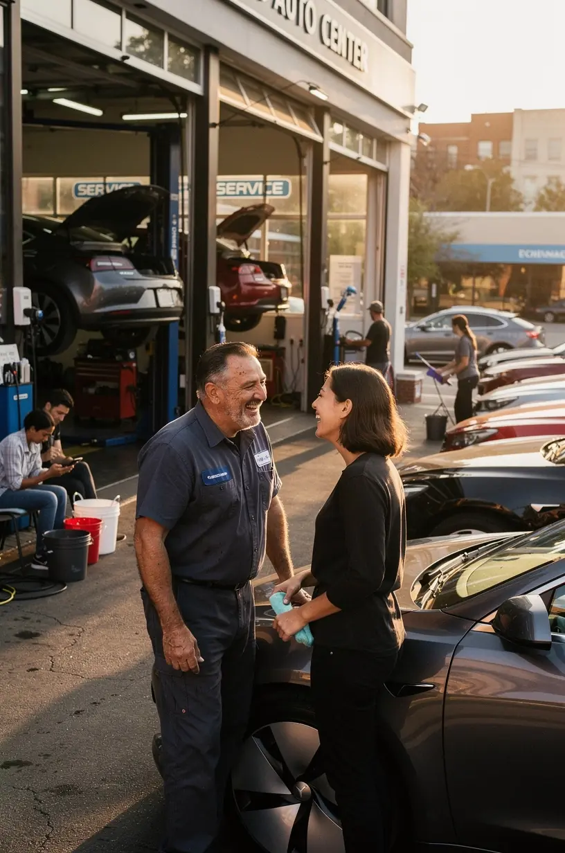 Mechanic using diagnostic tools to ensure fast and accurate vehicle checkup for urban commuters